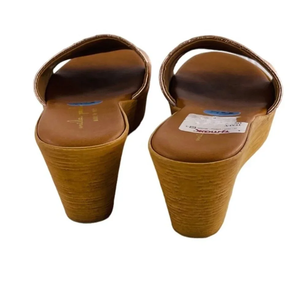 Mila Paoli Womens Wedge Sandals Size 6.5 Copper Textured Strap Made In Italy Pla